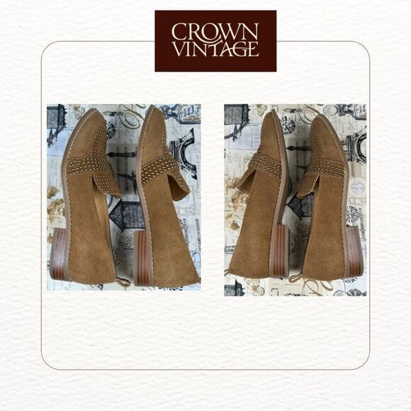 Crown Vintage Lorina Loafer, Brown Suede, Metallic Studs, Almond Toe, Women's 6M - Picture 5 of 6